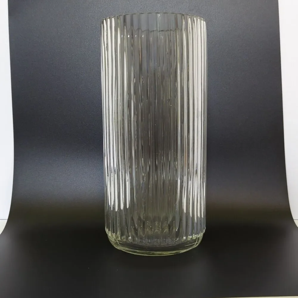 Clear Ribbed Glass Vase for Candles or Floral Displays - 10